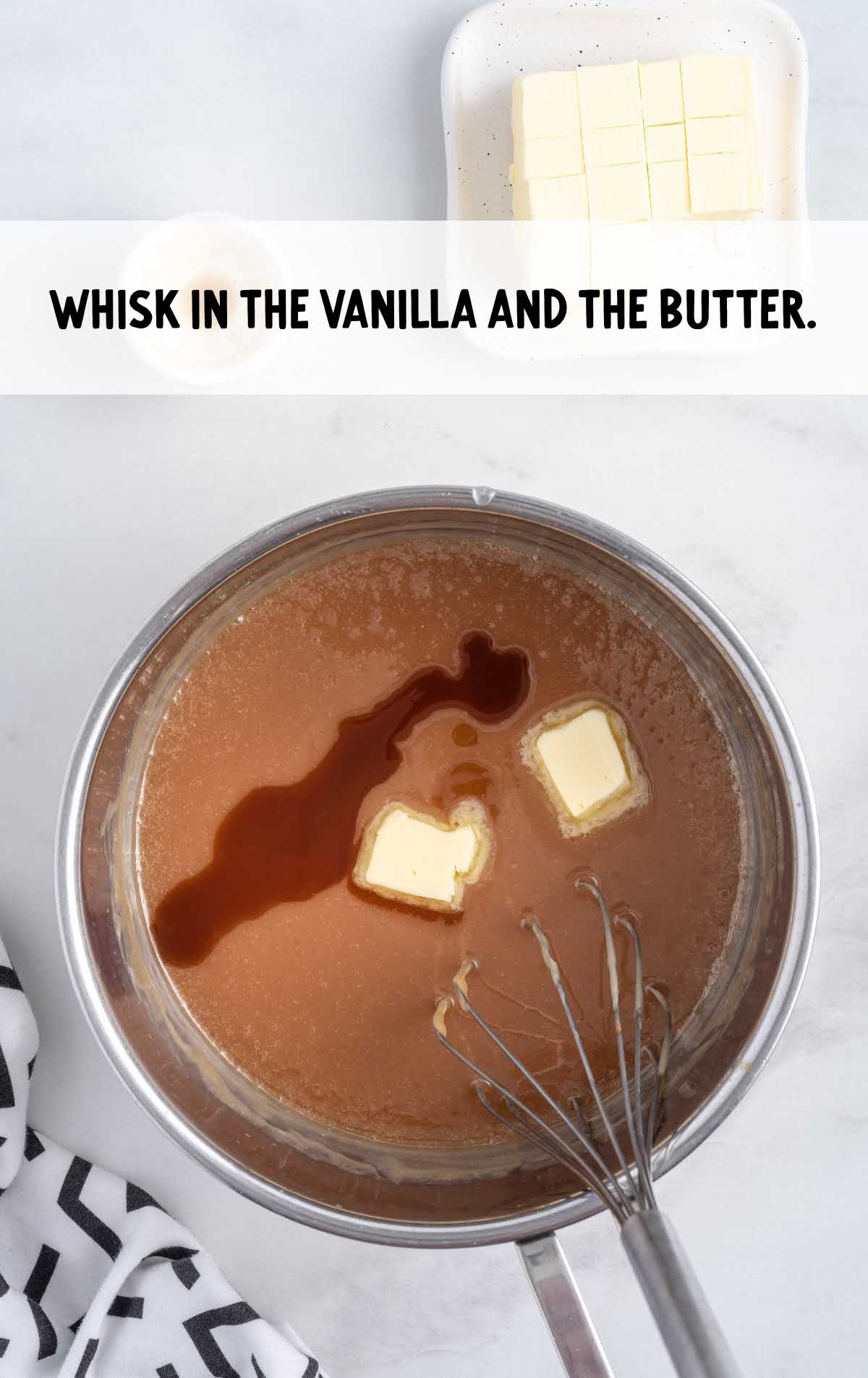 vanilla and butter whisked in a pan