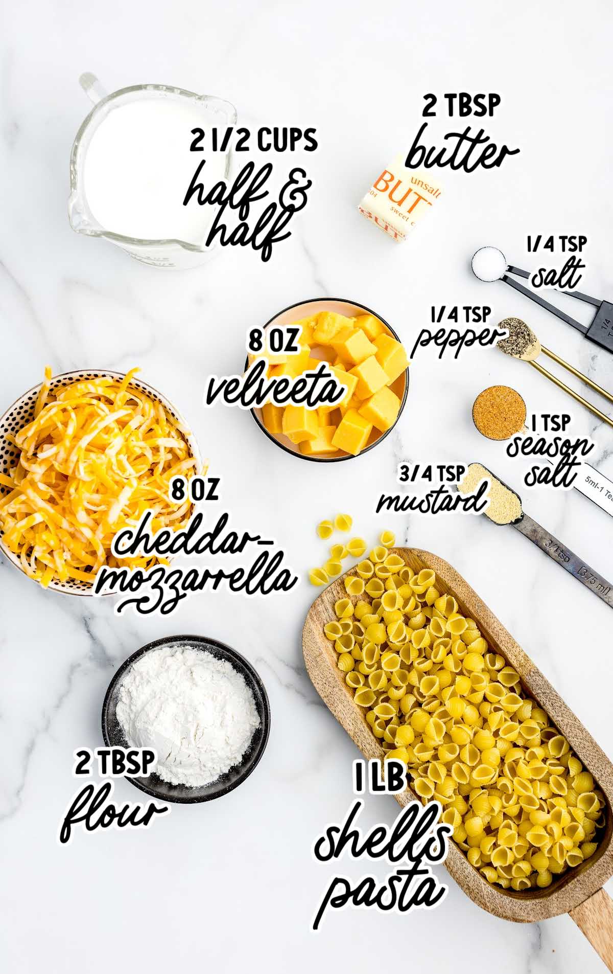 Shells and Cheese raw ingredients that are labeled