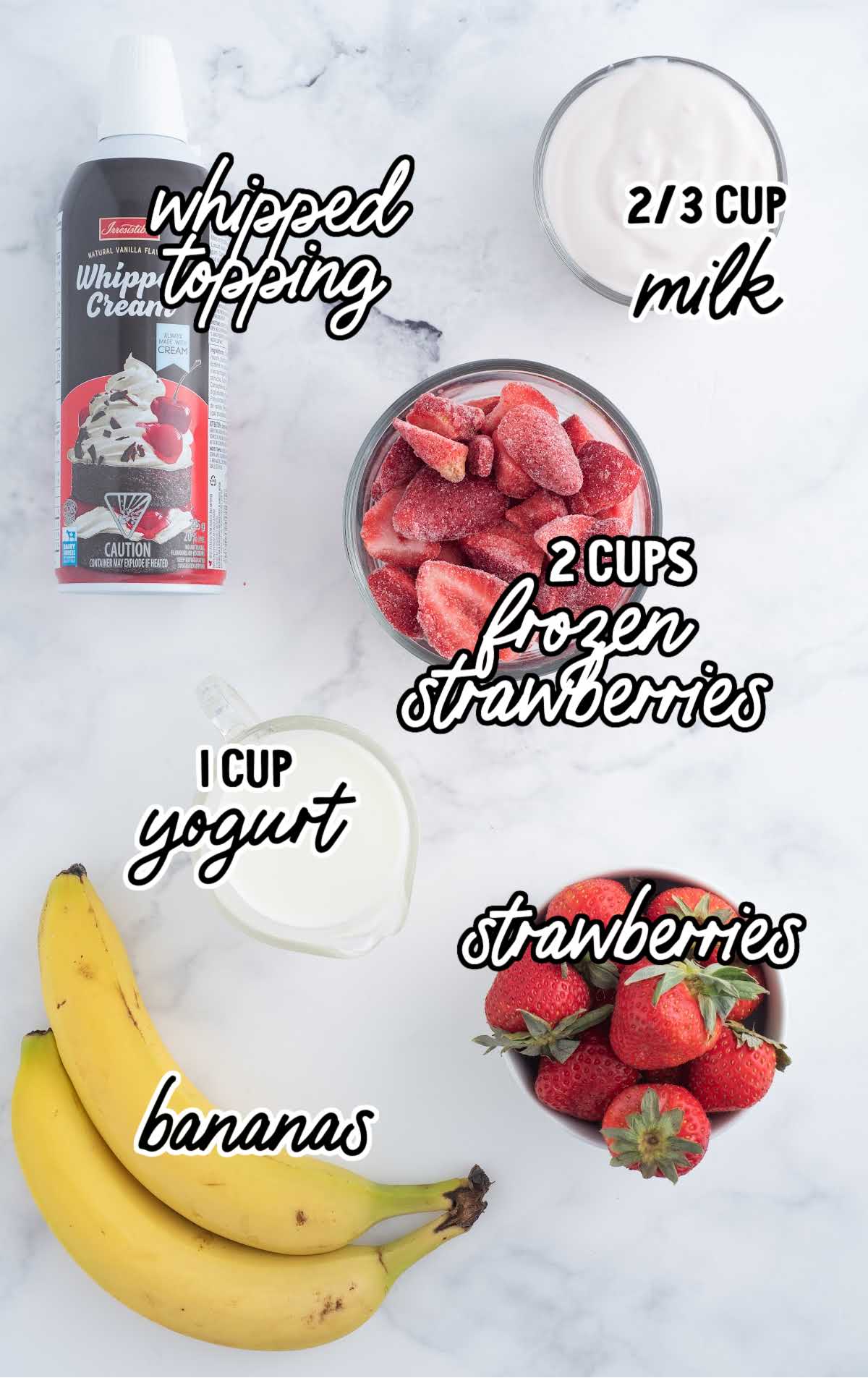 Strawberry Banana Smoothie raw ingredients that are labeled