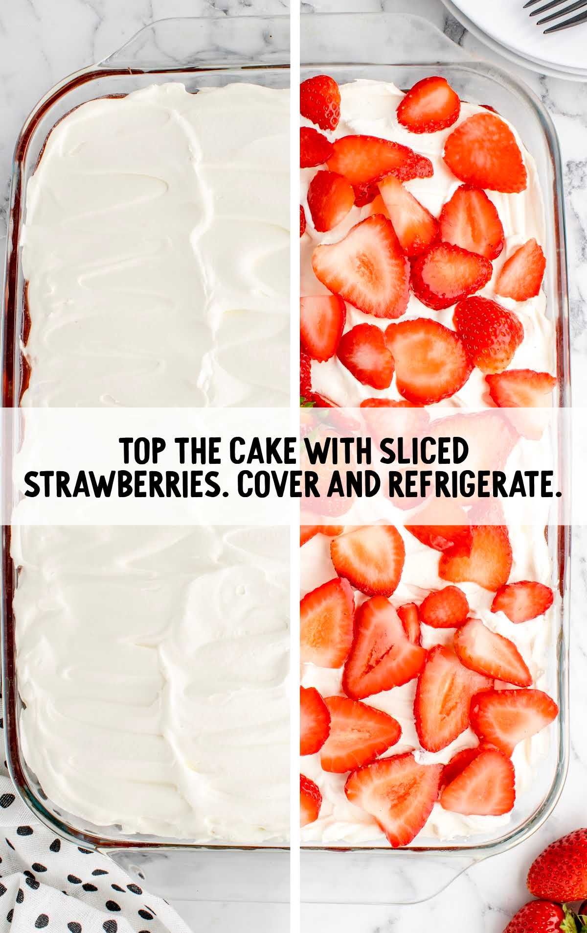 caked topped with sliced strawberries