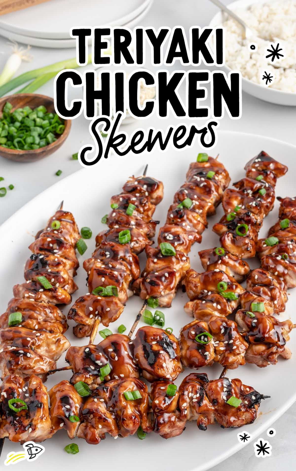 close up shot of Teriyaki Chicken Skewers on a plate