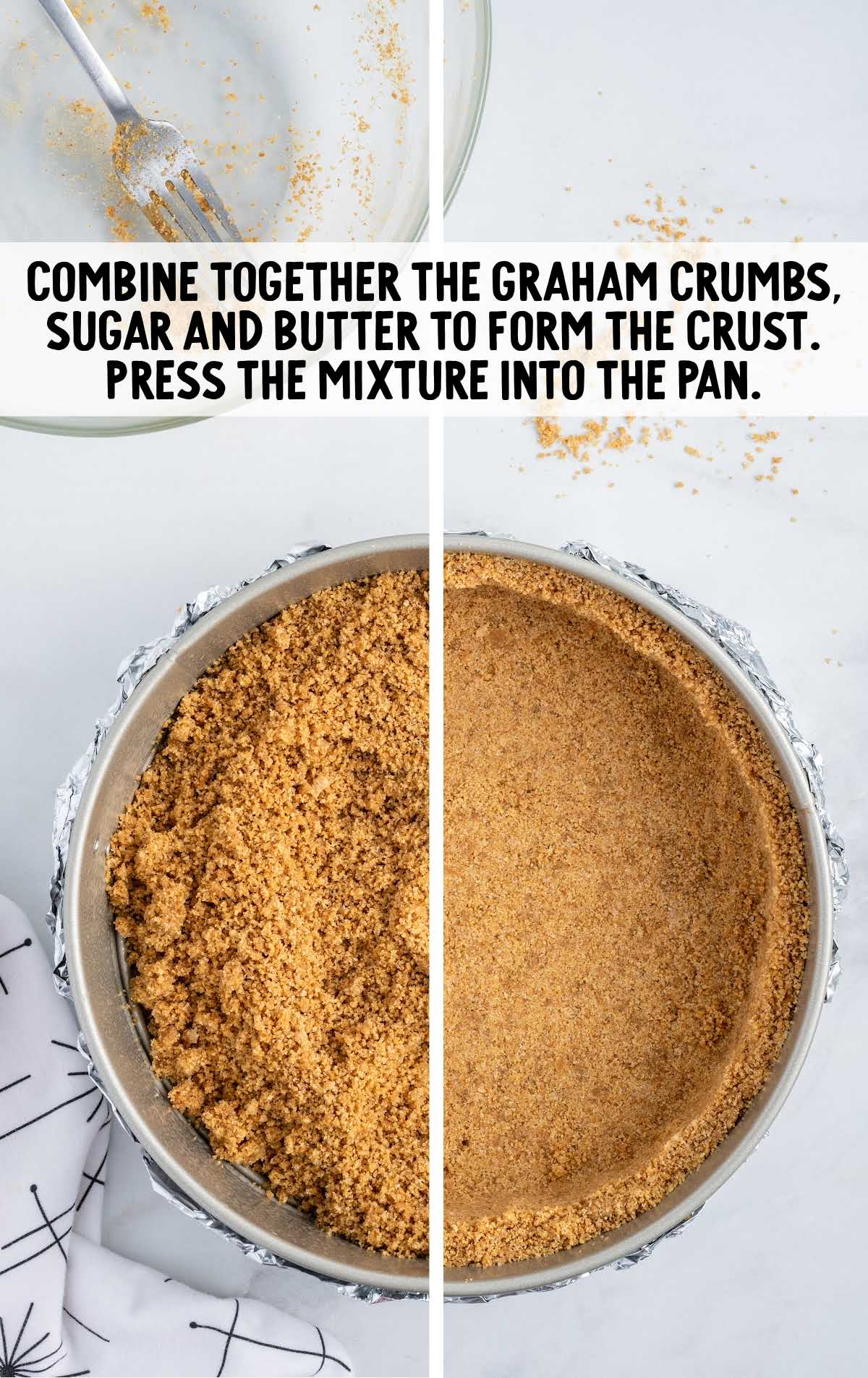 graham crumbs, sugar, and butter combined together in a pan