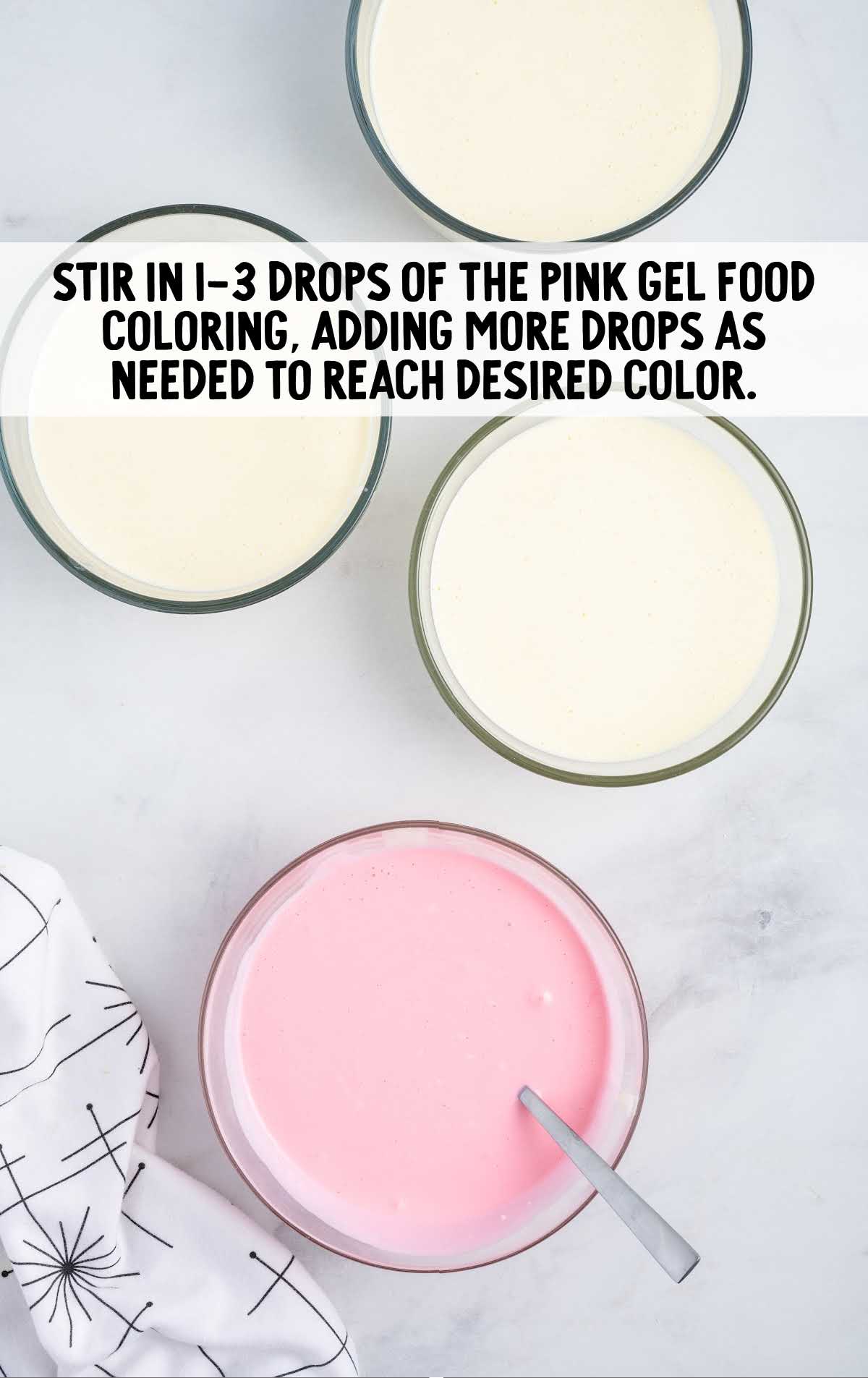 add pink food coloring 1 to 3 drops