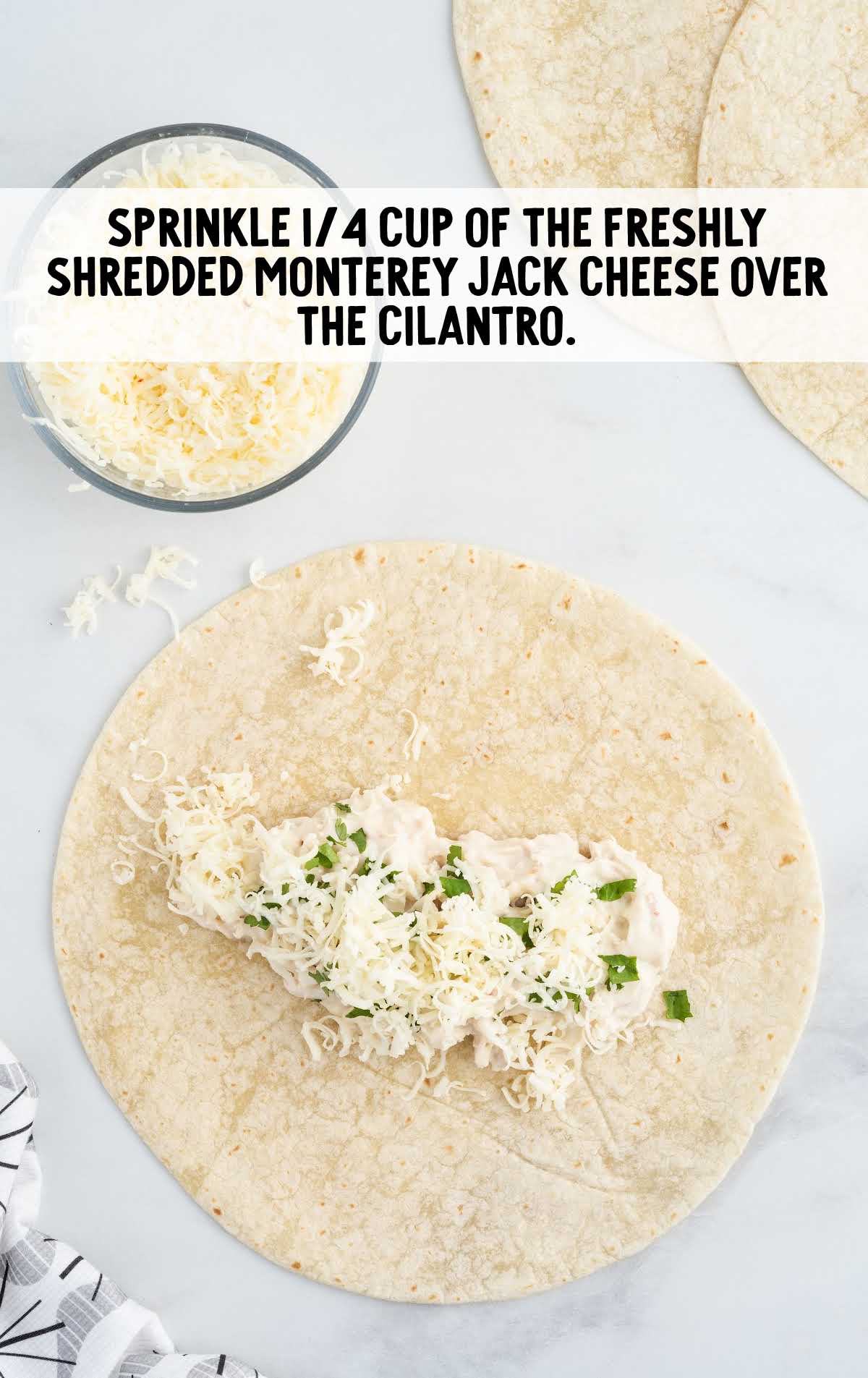 shredded montery cheese sprinkled over the cilantro