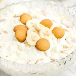 close up shot of Banana Pudding Fluff in a bowl