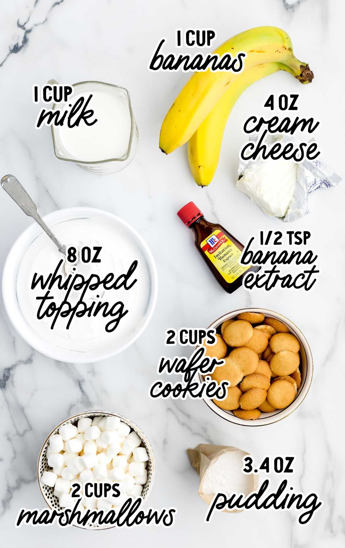 Banana Pudding Fluff raw ingredients that are labeled