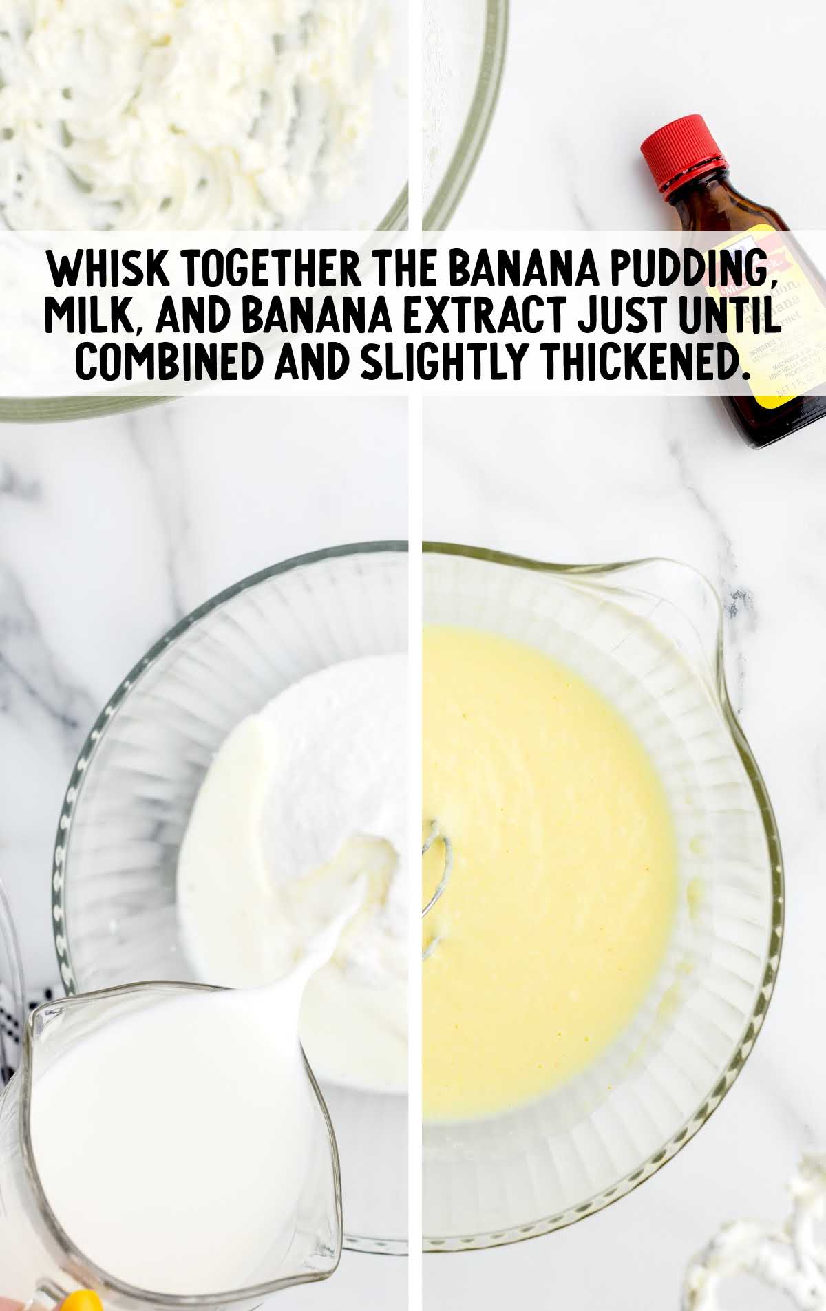 banana  pudding, milk, banana extract whisked together