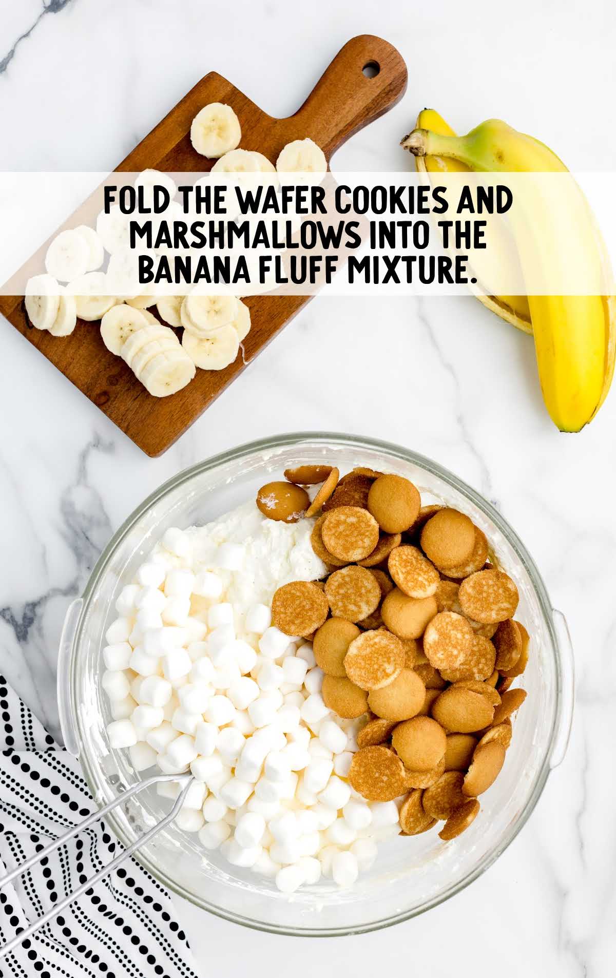 wafer and marshmallows folded into the banana fluff mixture