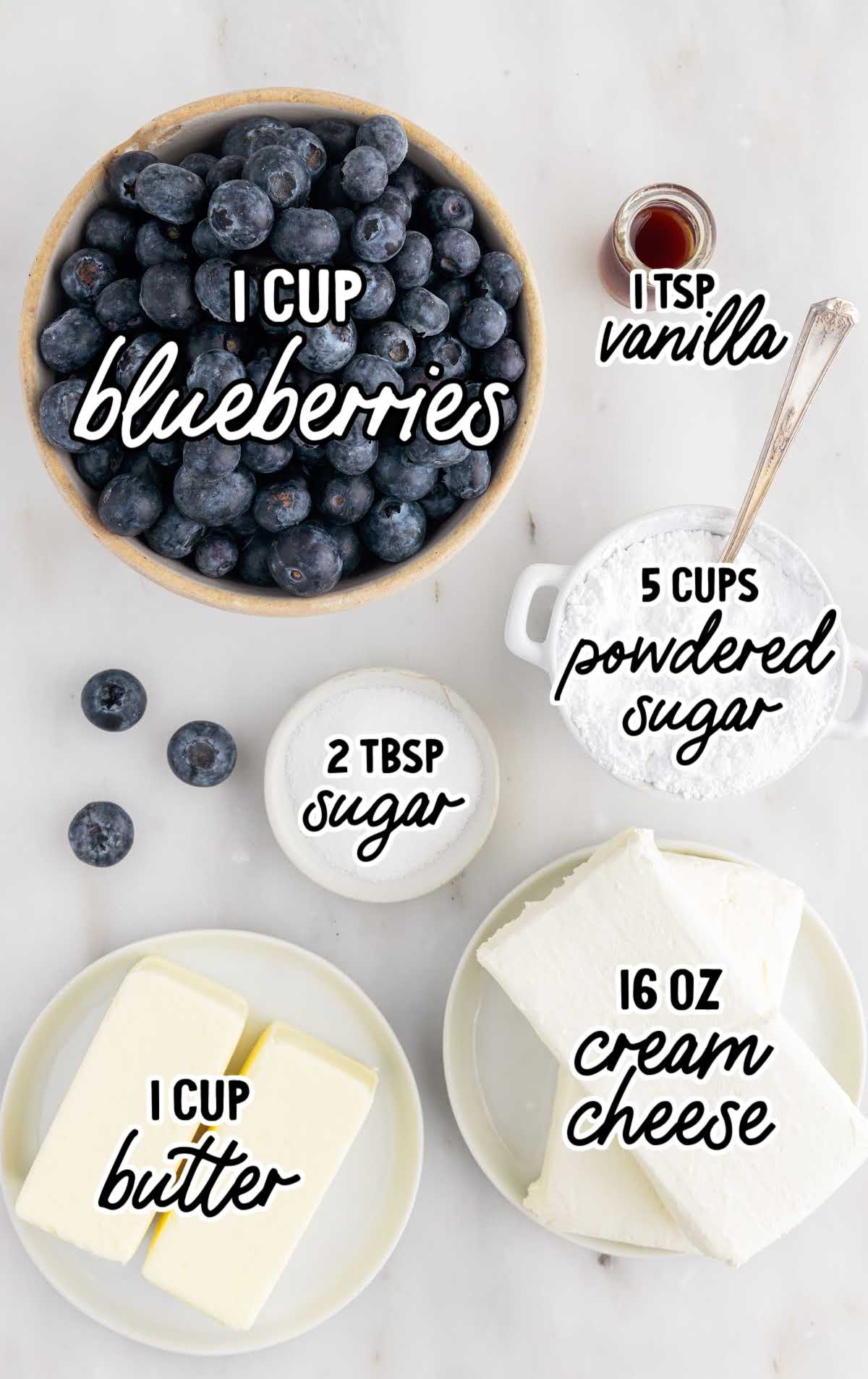 Blueberry Cream Cheese Frosting raw ingredients that are labeled
