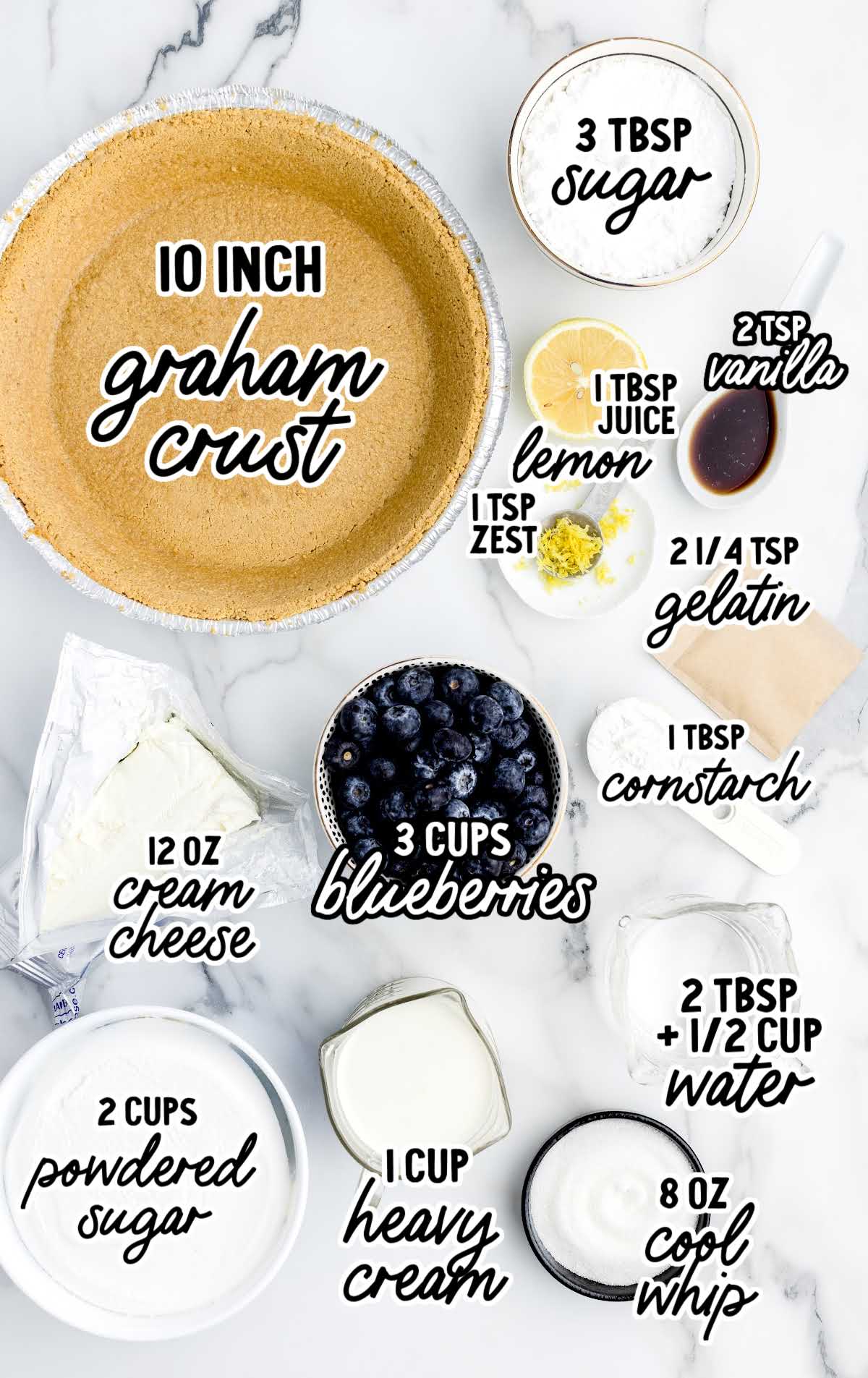 Blueberry Cream Cheese Pie raw ingredients that are labeled