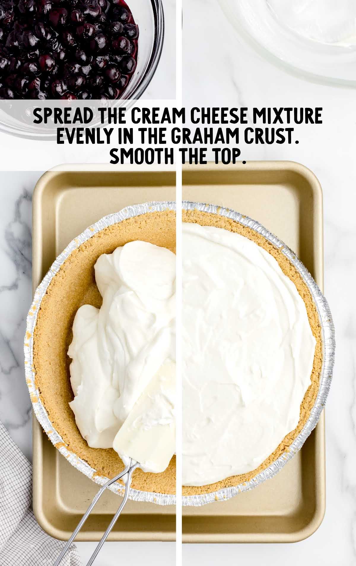 cream cheese mixture spread on top of the pie