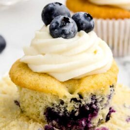 a close up shot of a Blueberry Cupcake