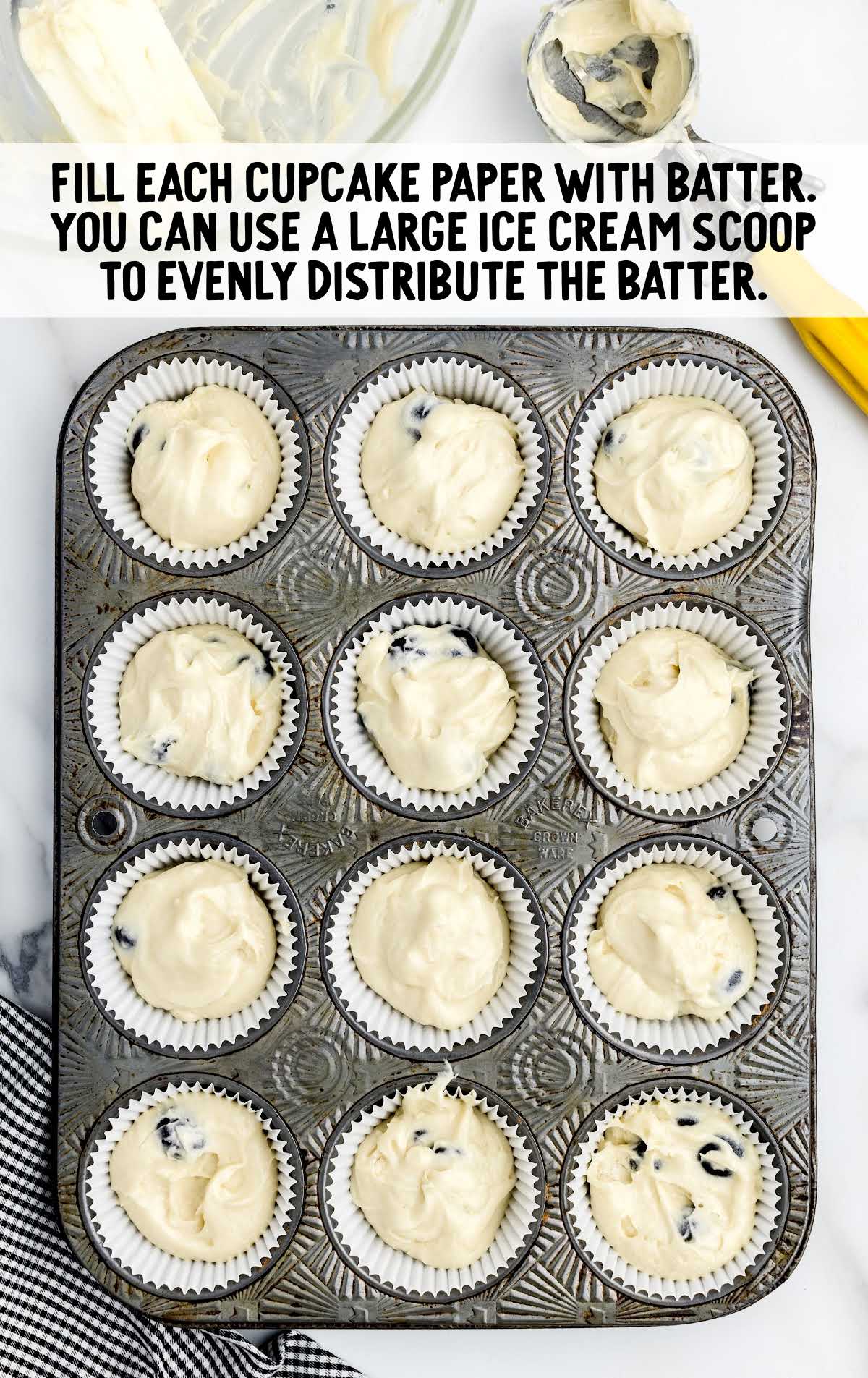 fill each cupcake paper with batter