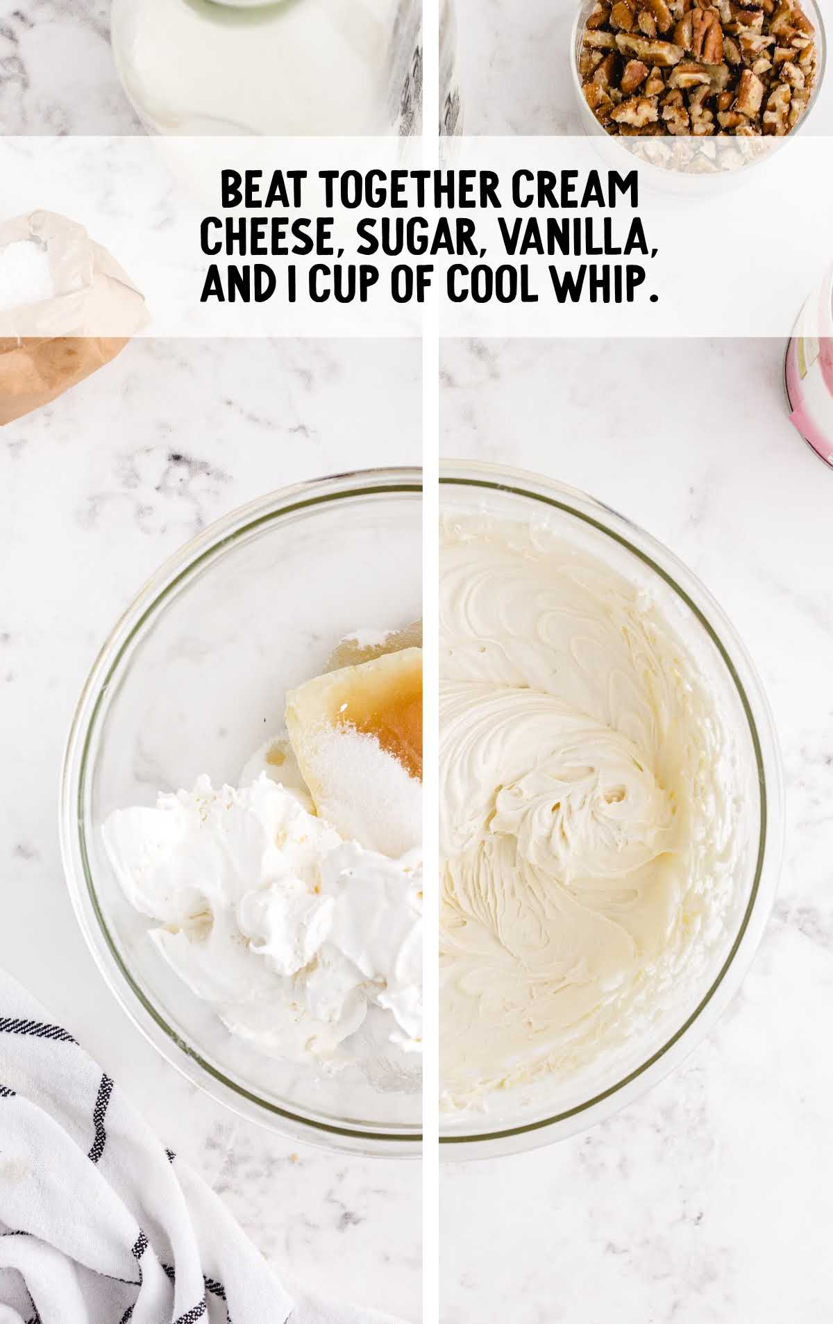 cream cheese, sugar, vanilla, and cool whip combined together