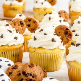 a close up shot of Chocolate Chip Cupcakes