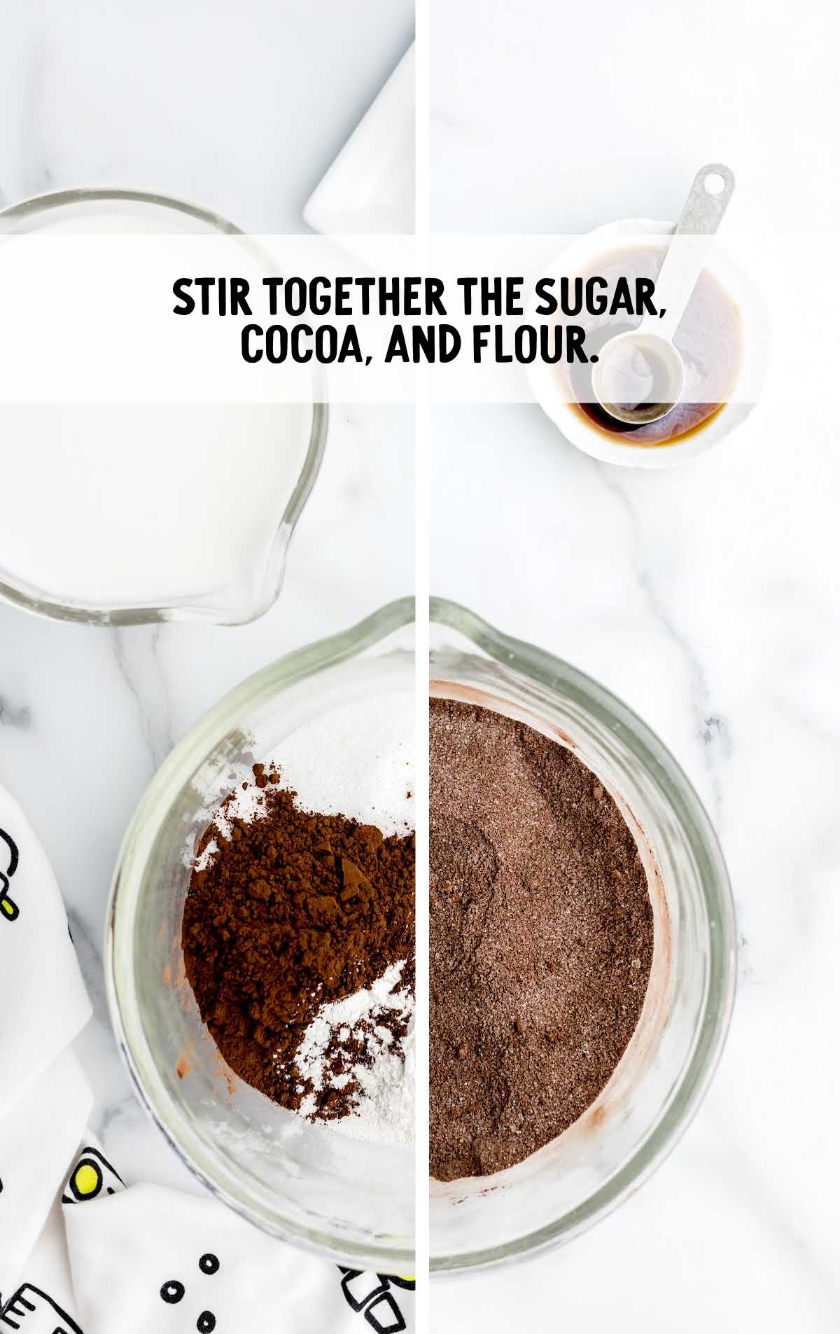 sugar, cocoa, and flour stirred together
