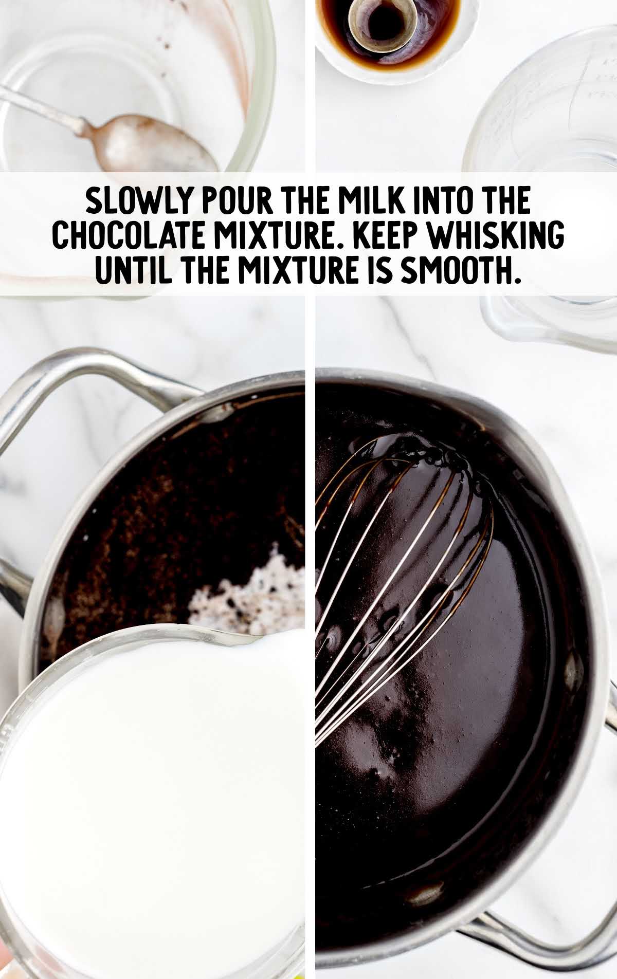 milk poured into the chocolate mixture