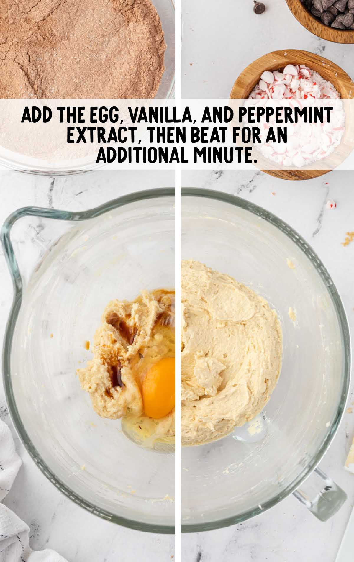 egg, vanilla, and peppermint extract combined
