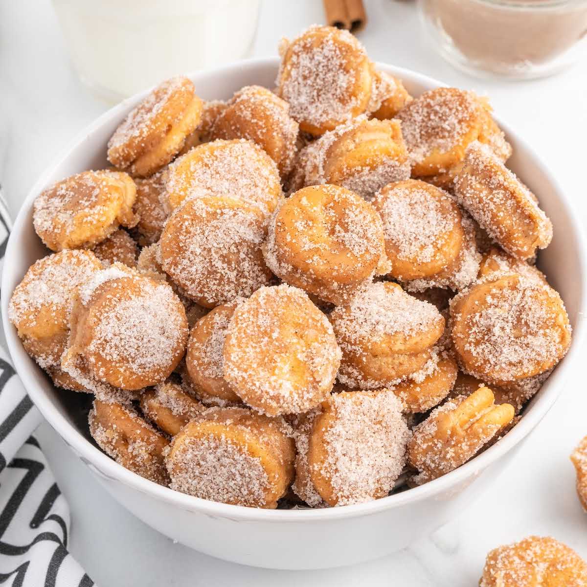 a close up shot of Ritz Churro Bites in a bowl