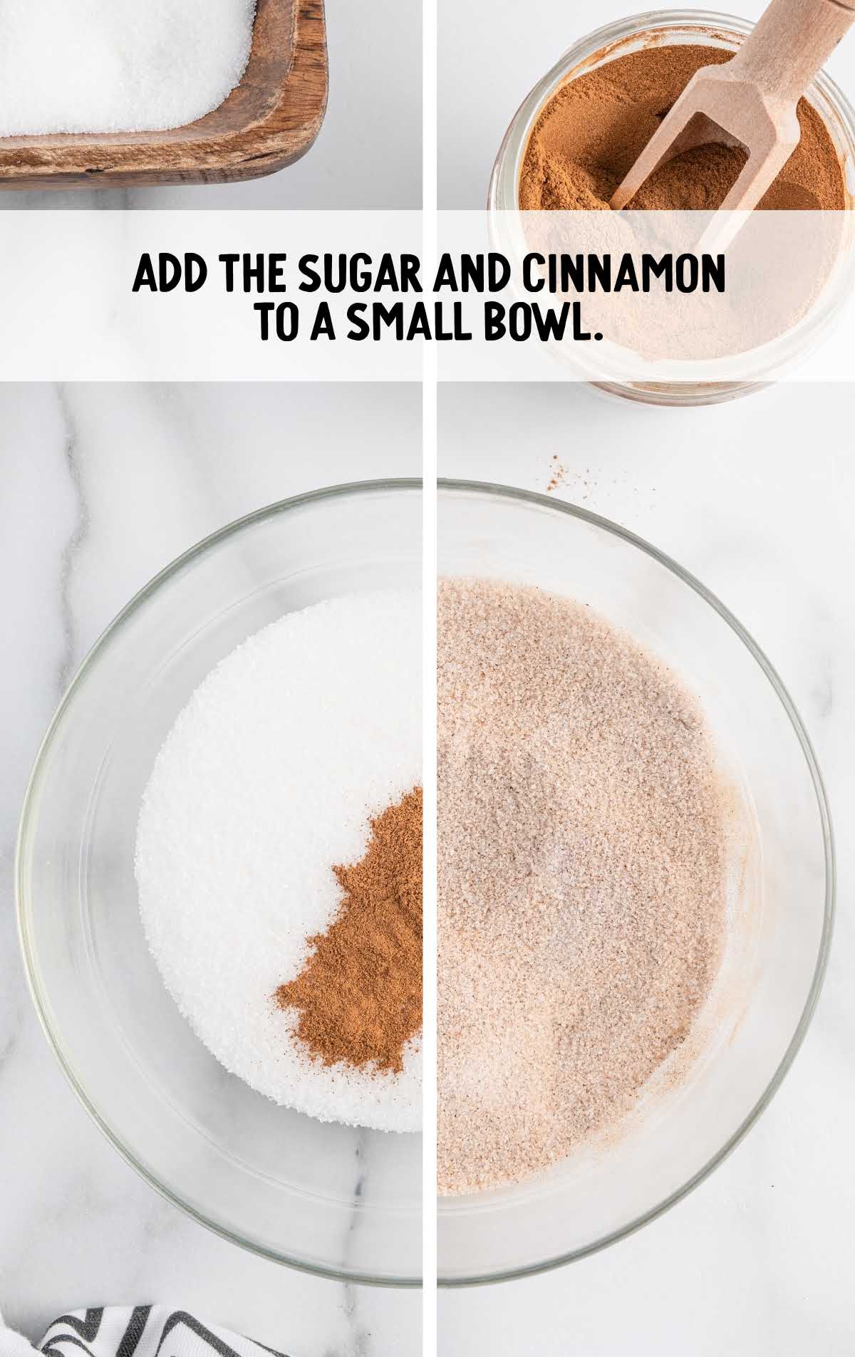 sugar and cinnamon added to a small bowl