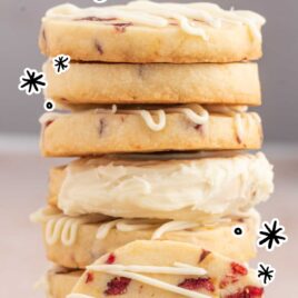close up shot of Cranberry Orange Cookies stacked on top of each other