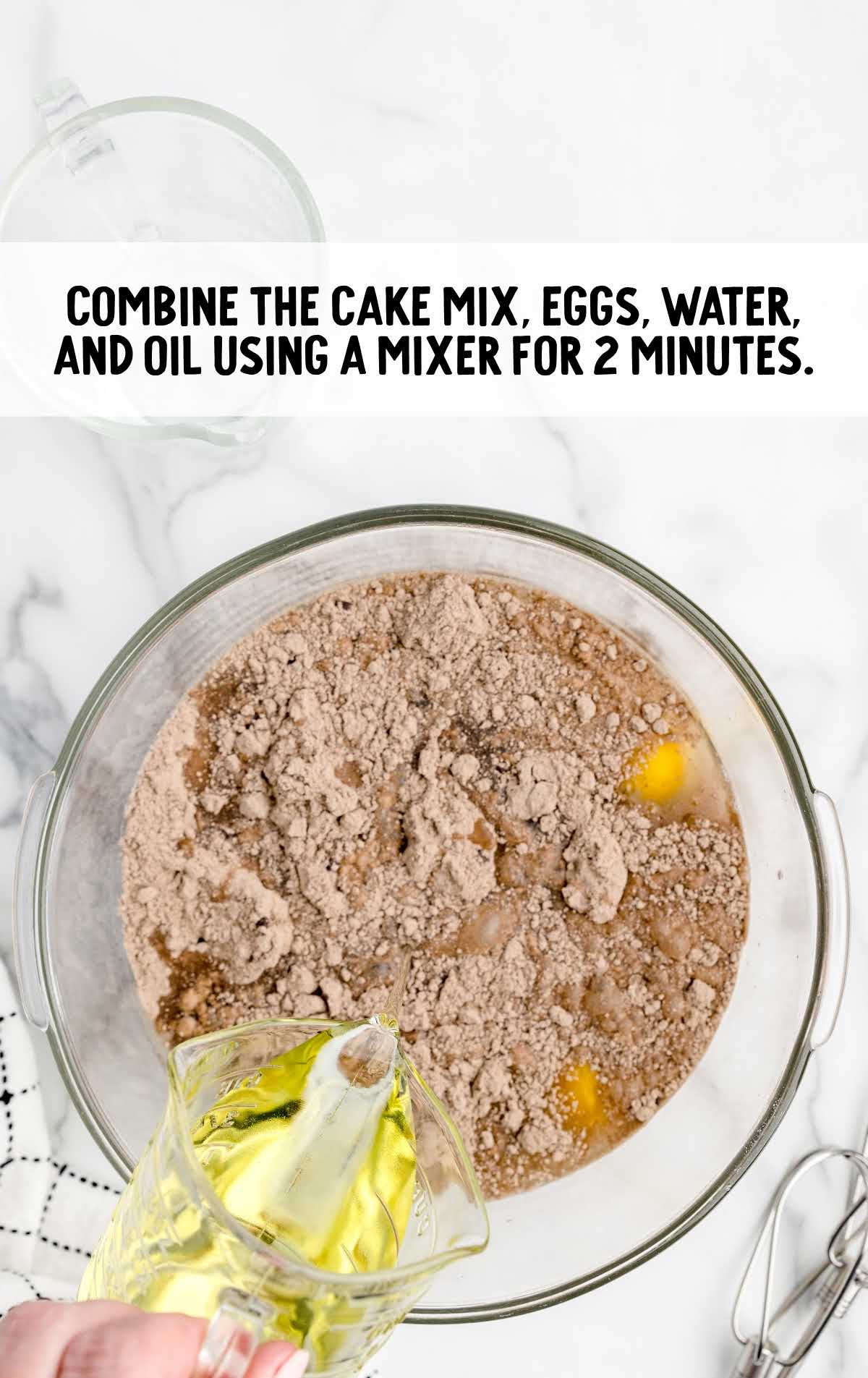 cake mix, eggs, water, and oil combined together