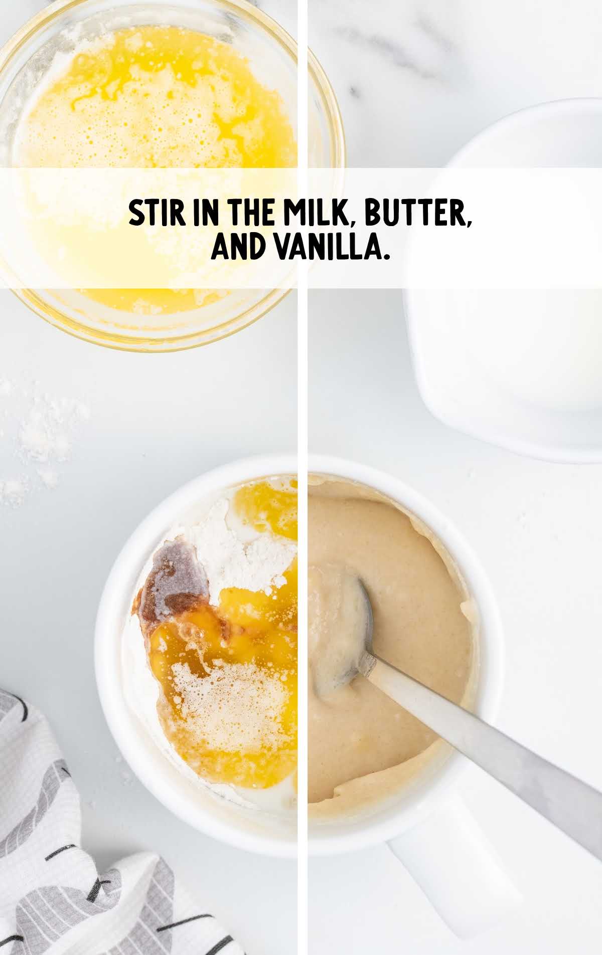 milk, butter, and vanilla stirred in a bowl