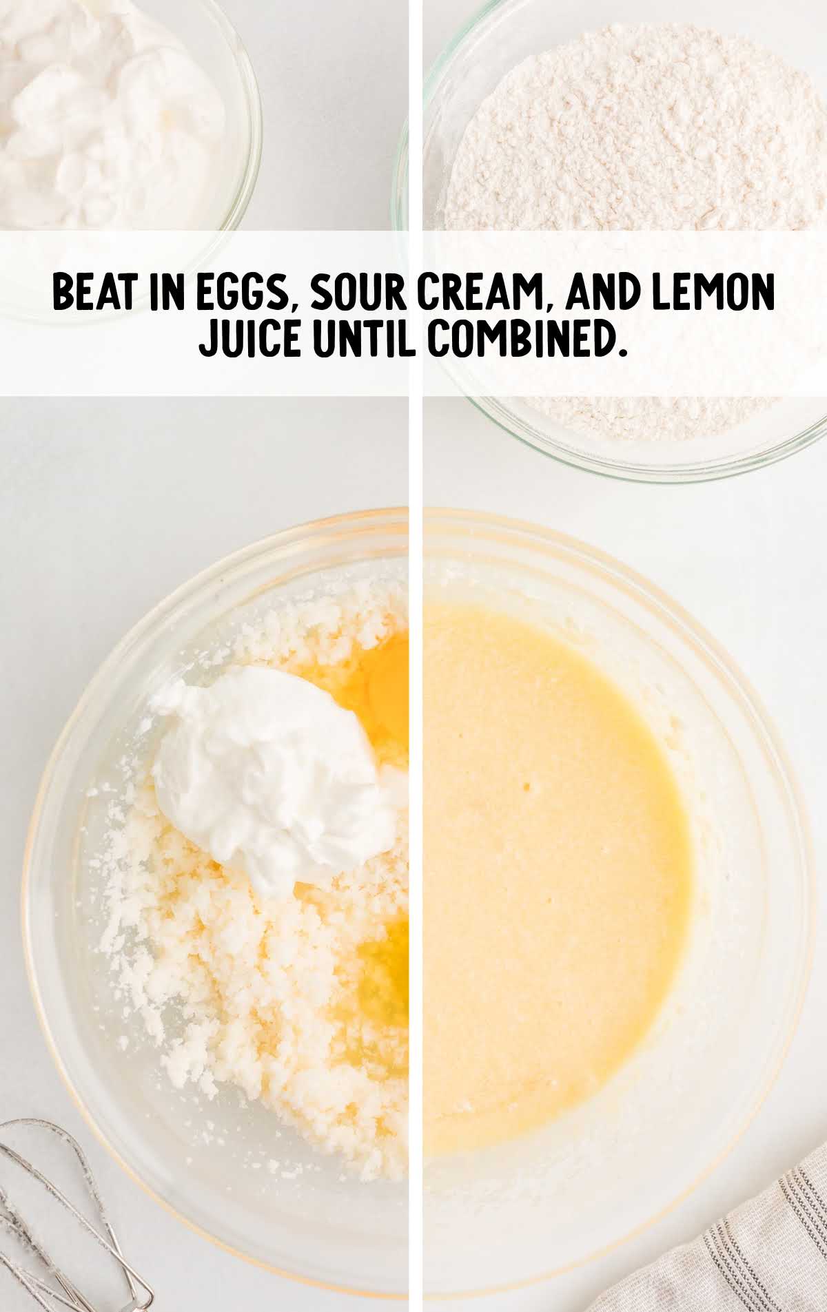 eggs, sour cream, and lemon juice combined