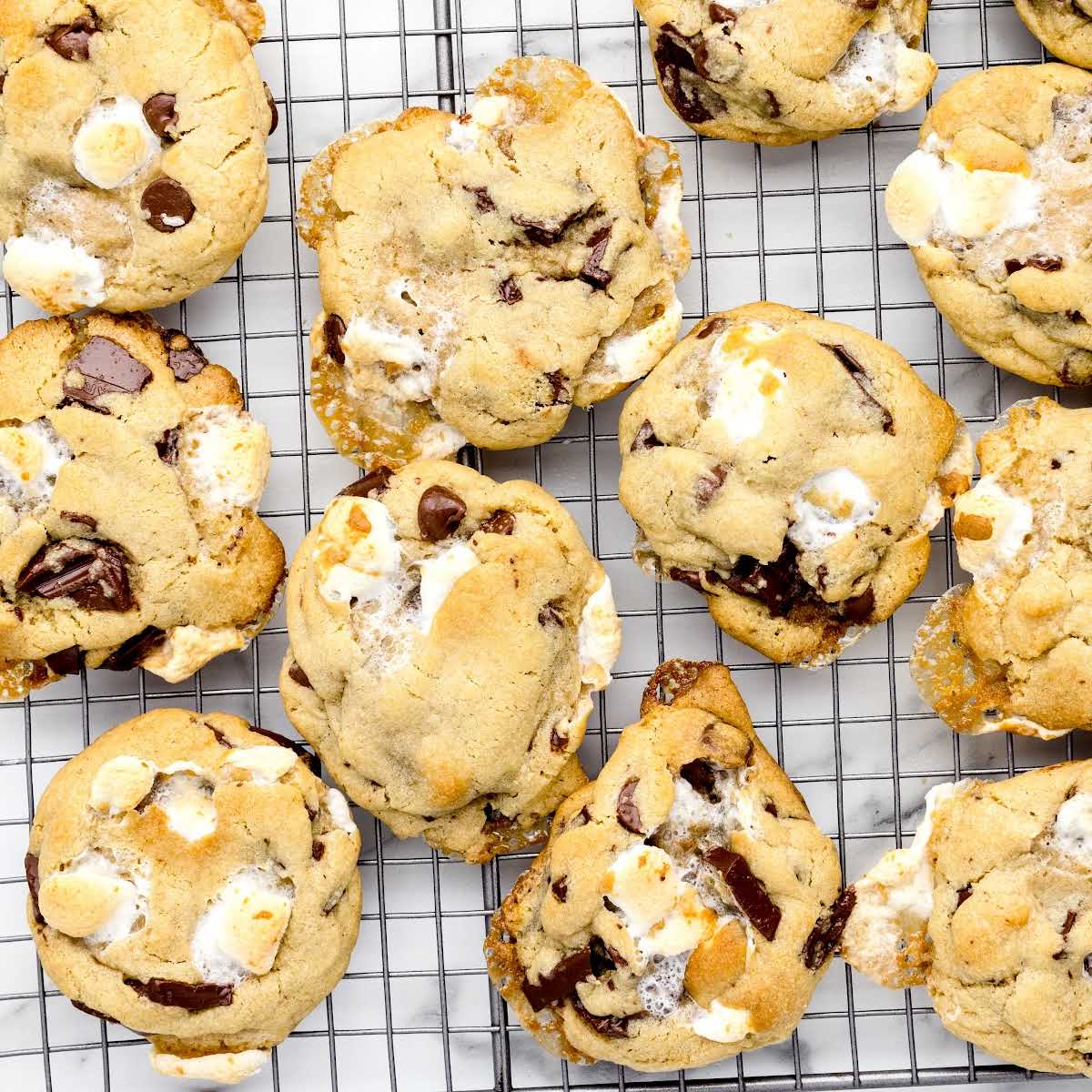 overhead shot of Marshmallow Cookies on a cooling rack