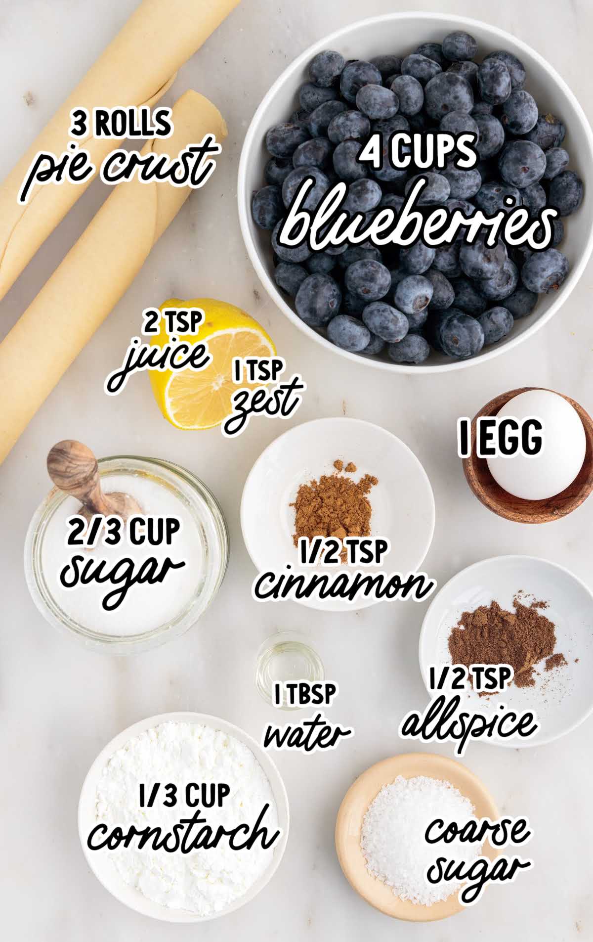 Mini Blueberry Pies raw ingredients that are labeled