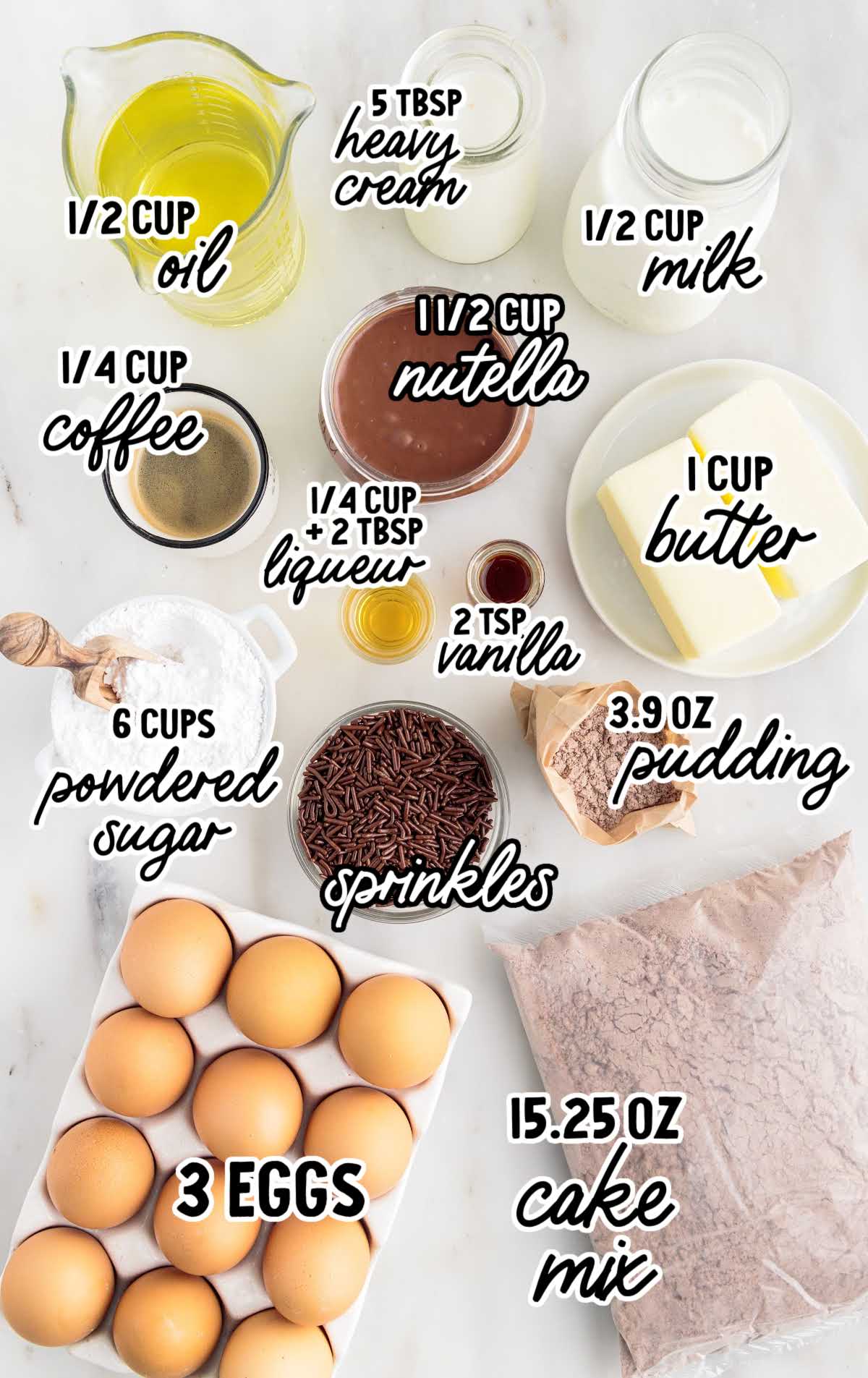Nutella Cupcakes raw ingredients that are labeled