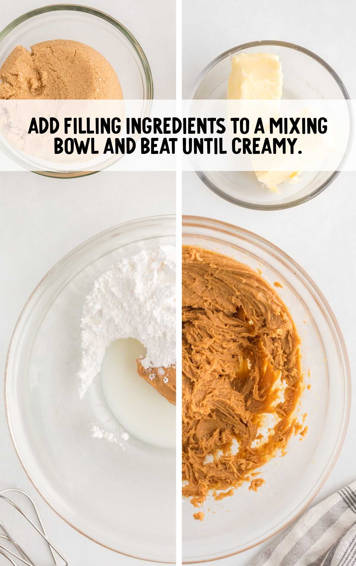 filling ingredients added to a mixing bowl