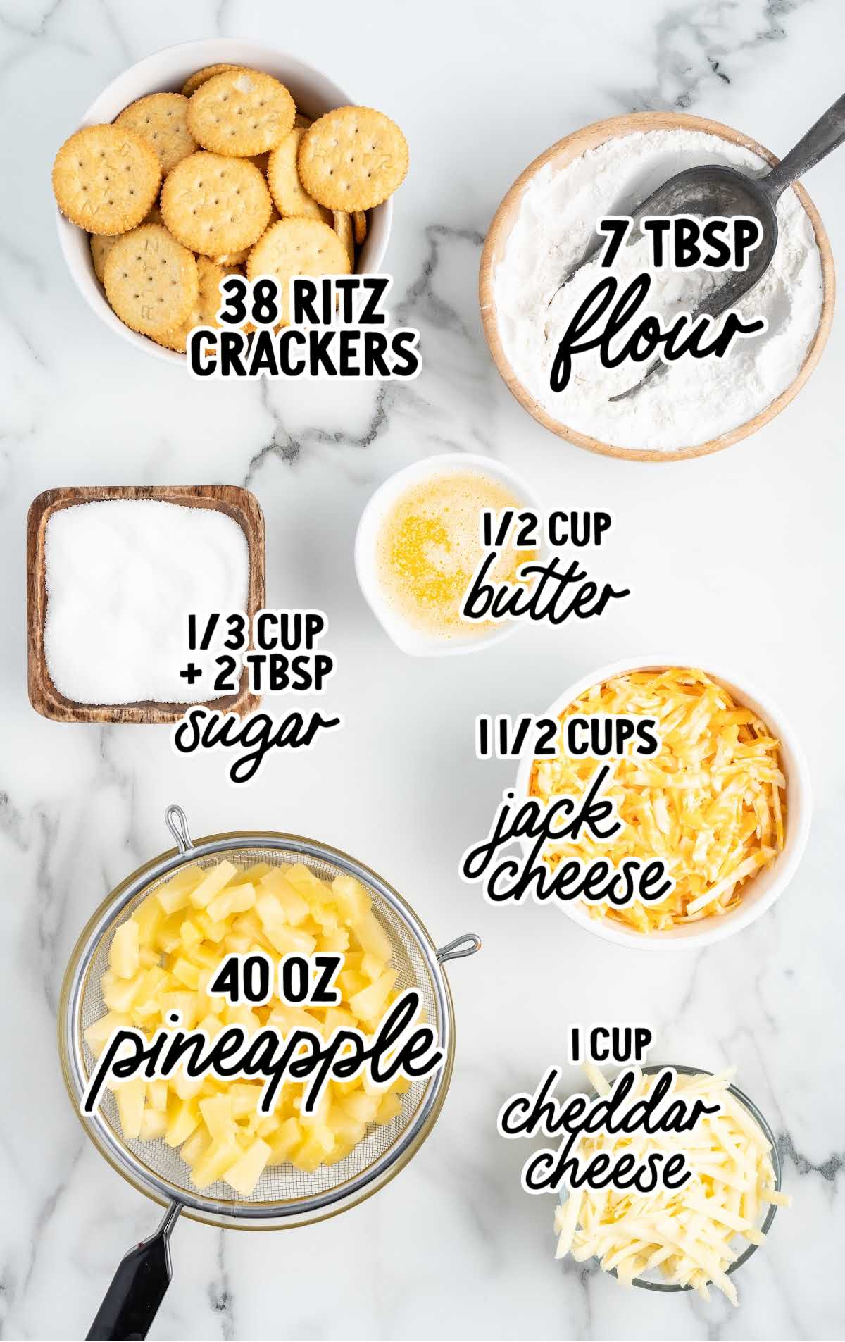 Pineapple Casserole raw ingredients that are labeled