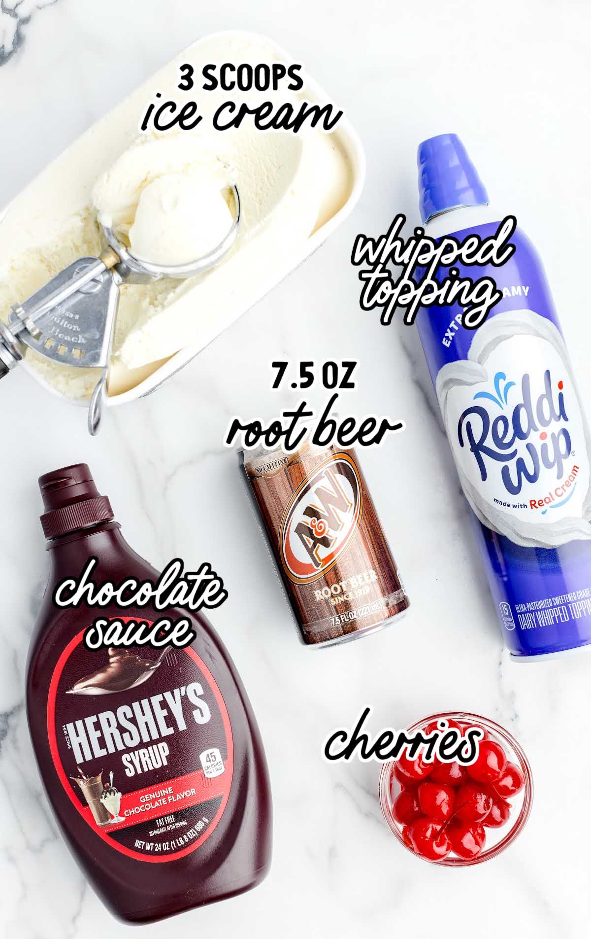 Root Beer Float raw ingredients that are labeled