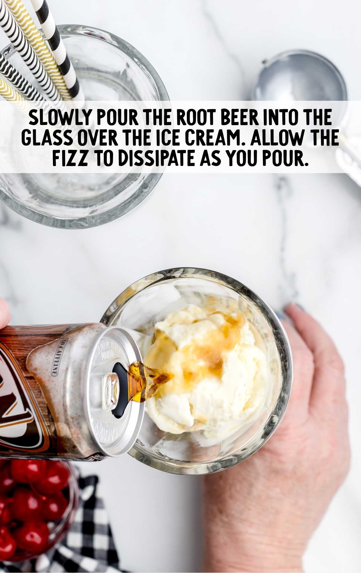 root beer poured into the ice cream