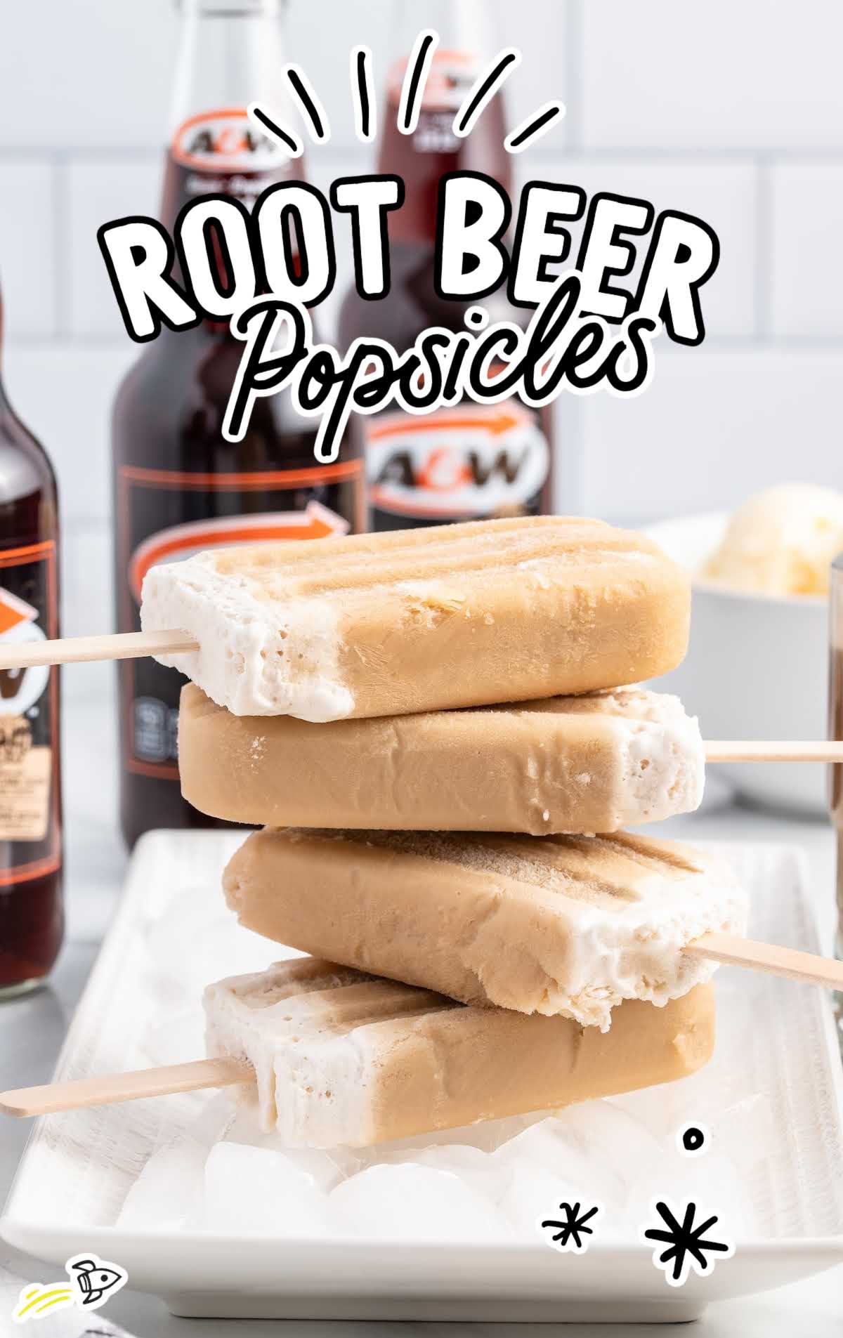a close up shot of Root Beer Popsicles stacked on top of each other