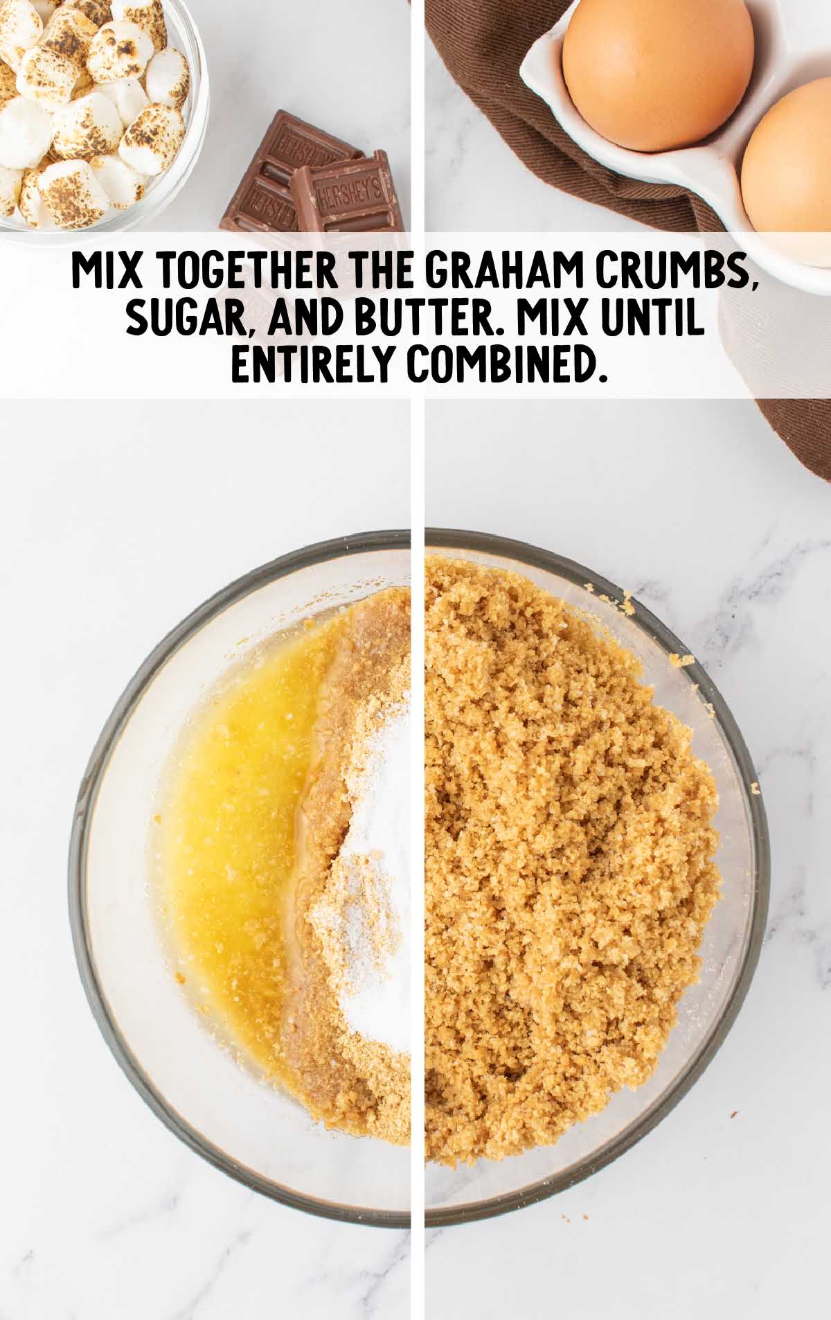 graham crumbs, sugar, and butter mixed together