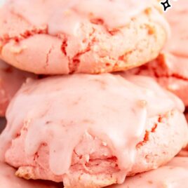 close up shot of Strawberry Sheet Cake Cookies