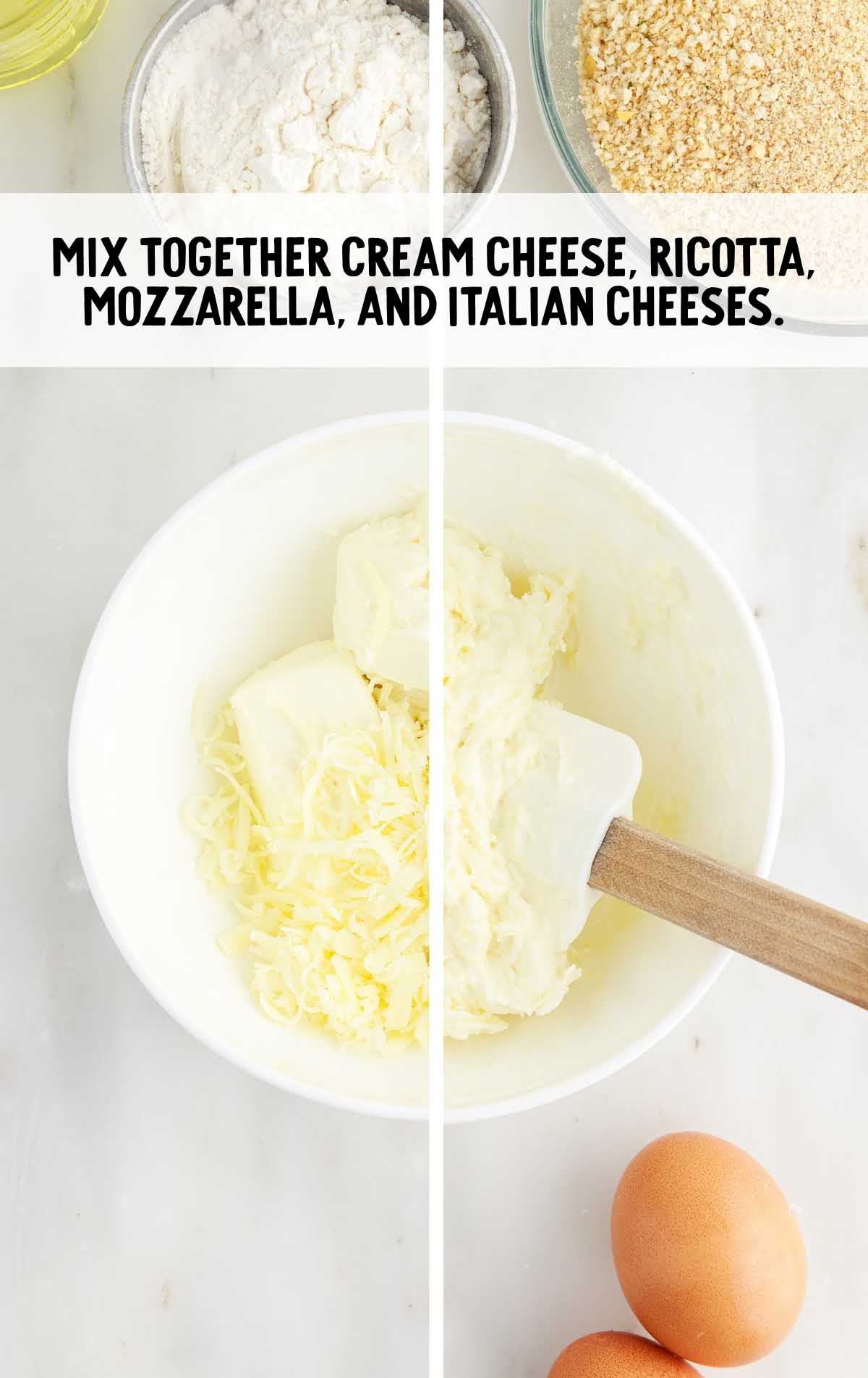 cream cheese, Ricotta, Mozzarella, and Italian cheese mixed together
