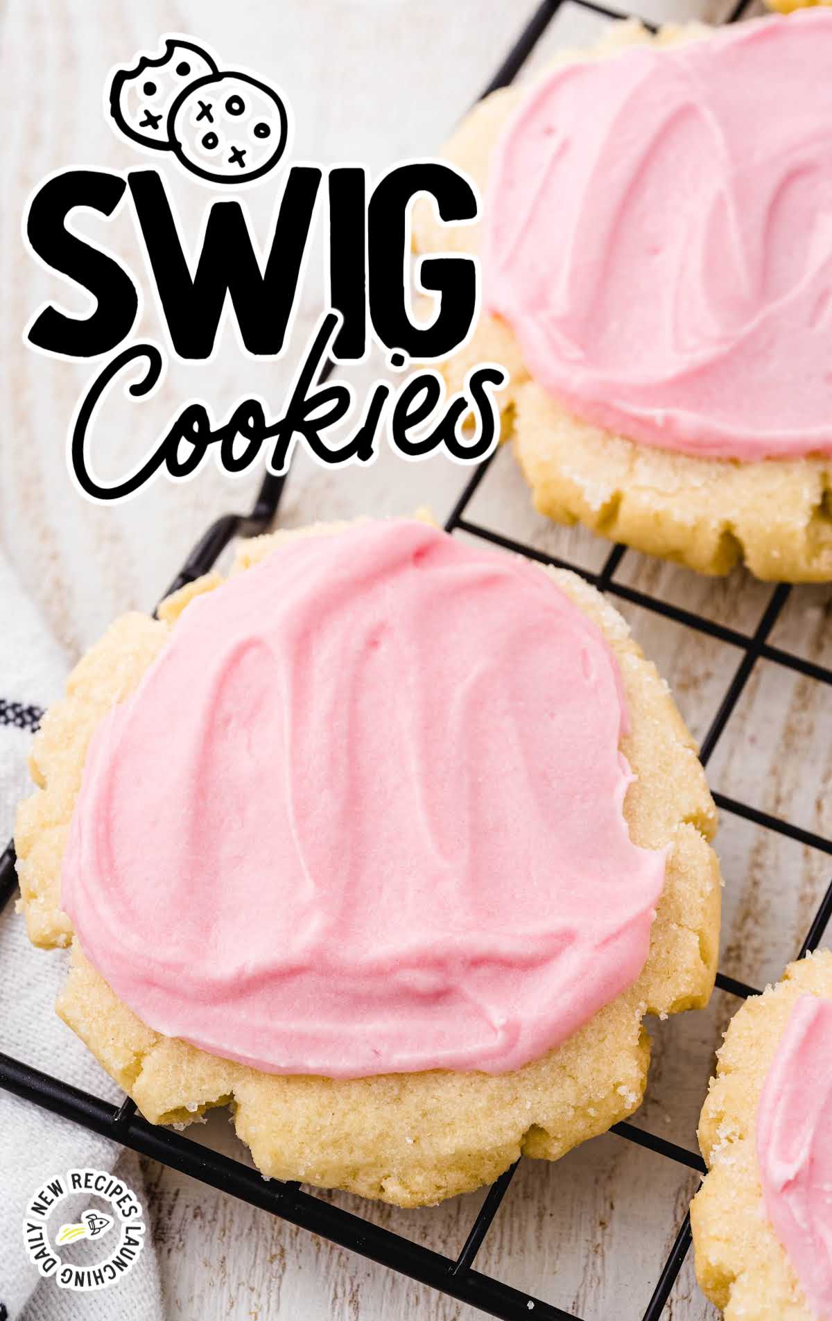 a close up shot of swig cookies on a cooling rack