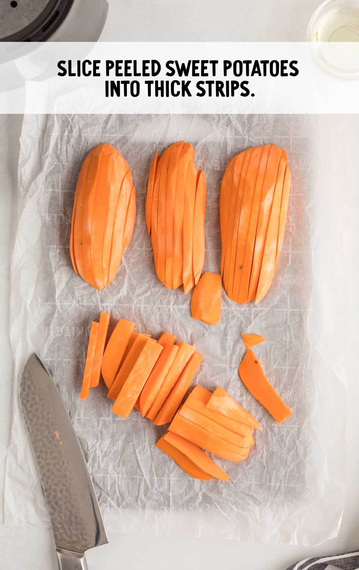 sweet potatoes sliced and peeled into strips