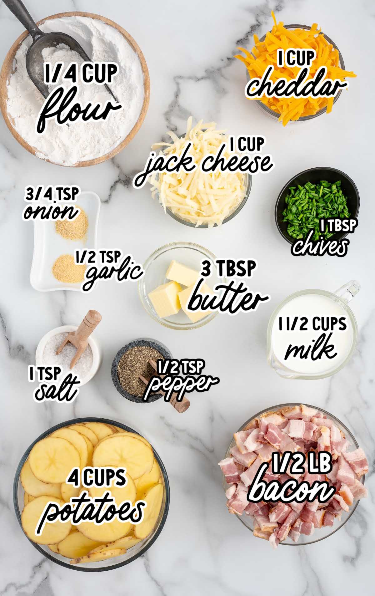 Bacon Scalloped Potatoes raw ingredients that are labeled