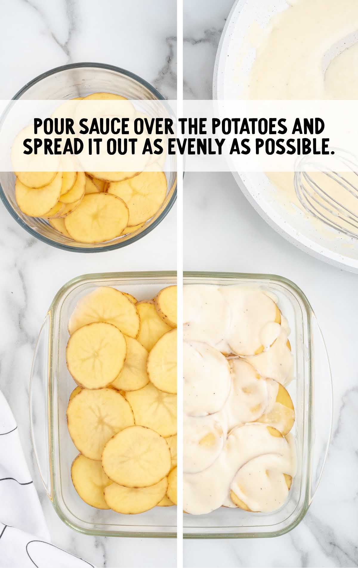 sauce poured over the potatoes