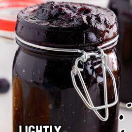 a close up shot of Blueberry Butter in a jar