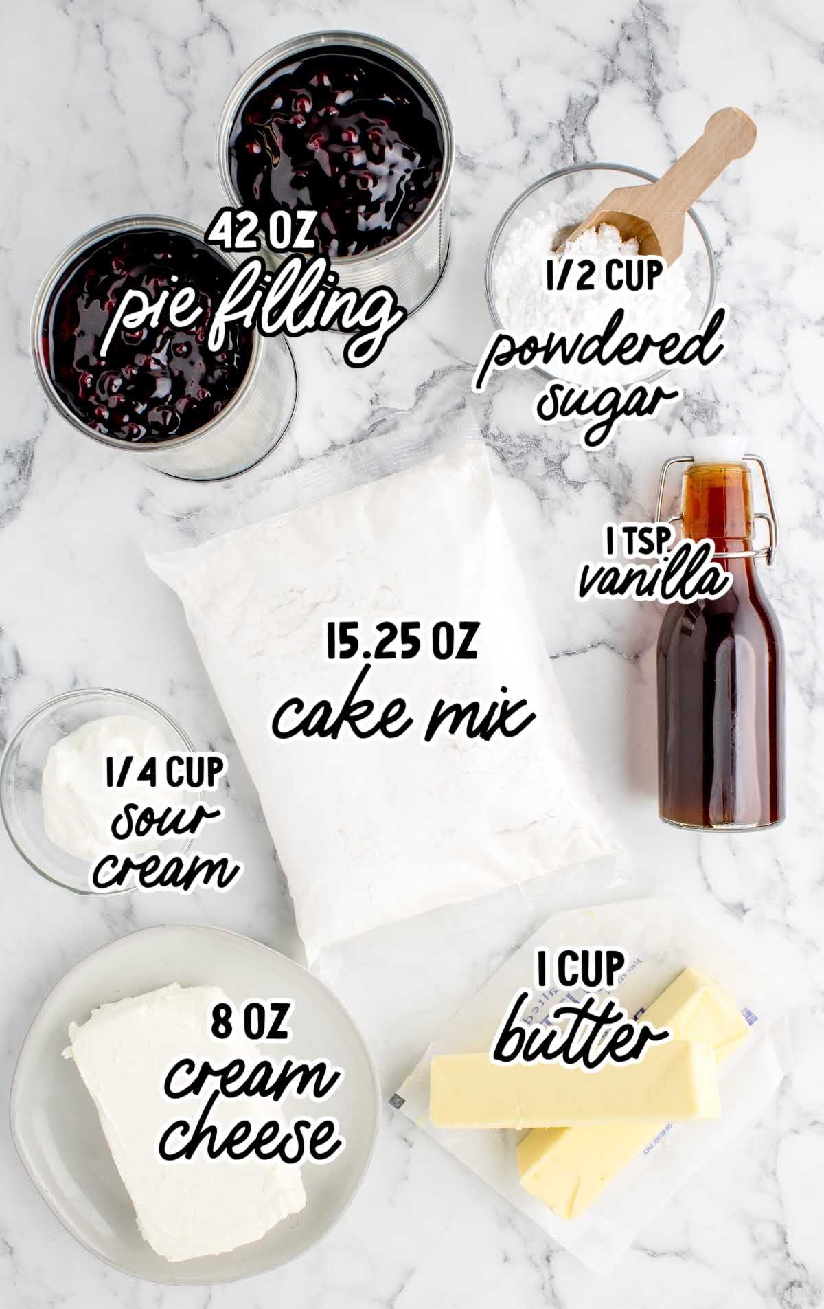 Blueberry Cheesecake Dump Cake raw ingredients that are labeled