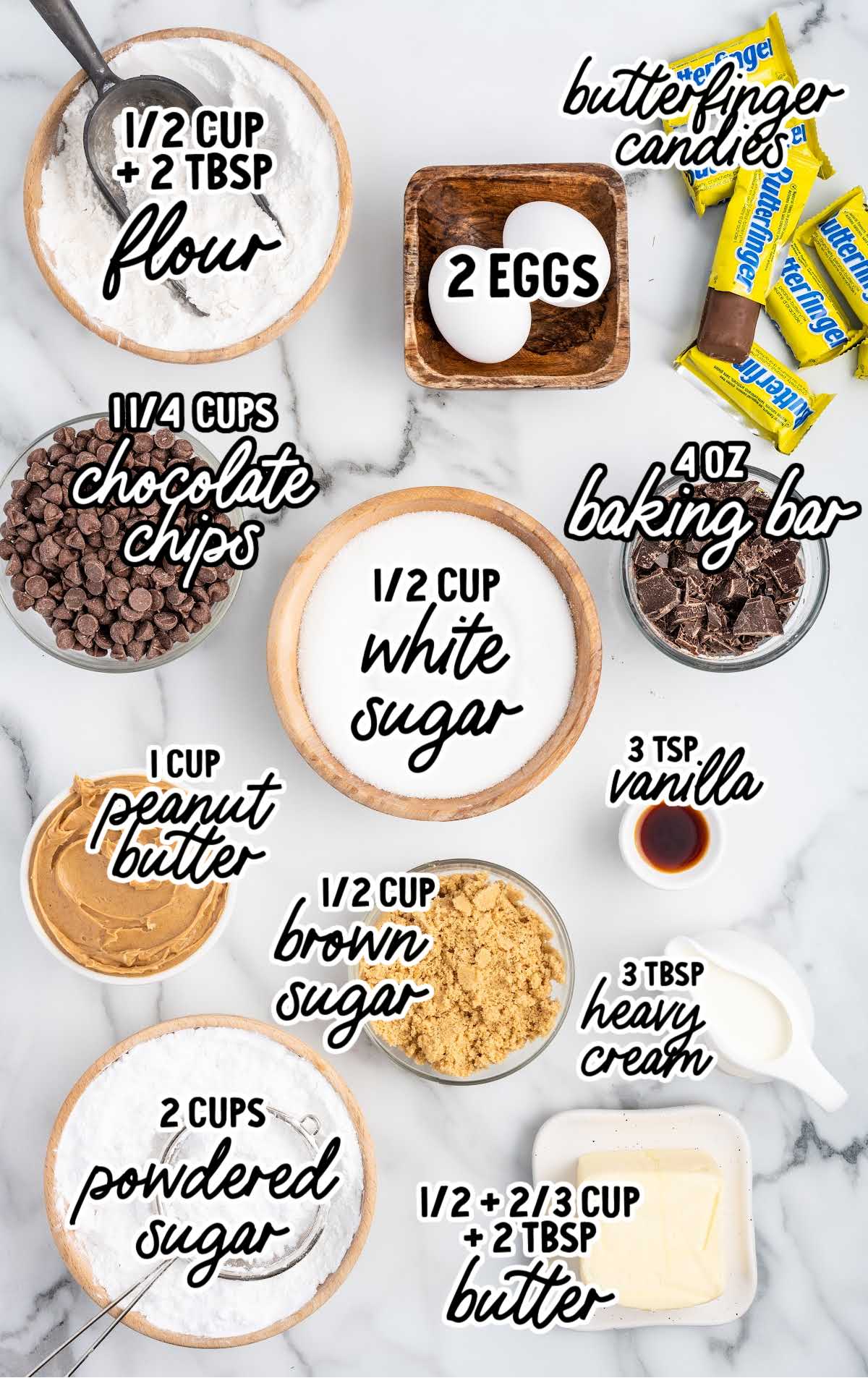 Butterfinger Cupcakes raw ingredients that are labeled