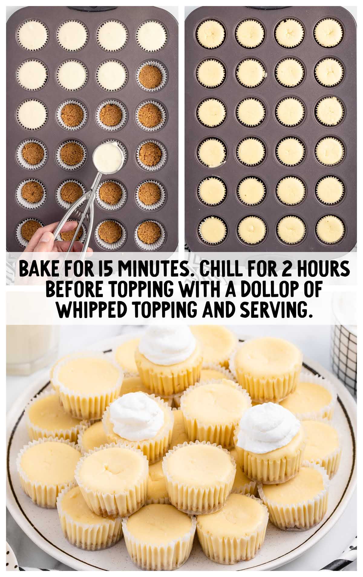 Cheesecake Bites baked and topped with whipped topping