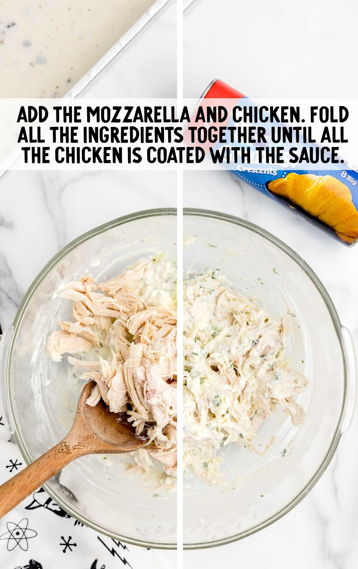 Mozzarella and chicken added to the cream cheese mixture
