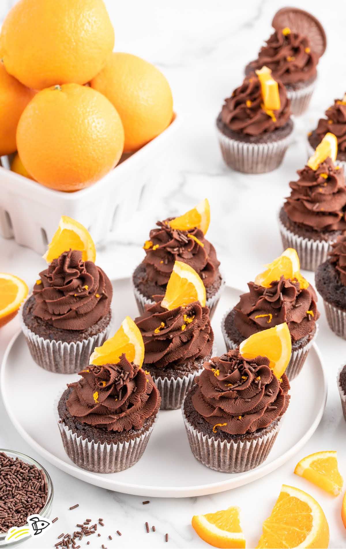 a overhead shot of Chocolate Orange Cupcakes on a tray