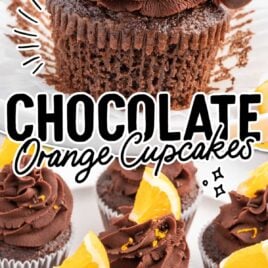a close up shot of a Chocolate Orange Cupcake and a close up shot of Chocolate Orange Cupcakes